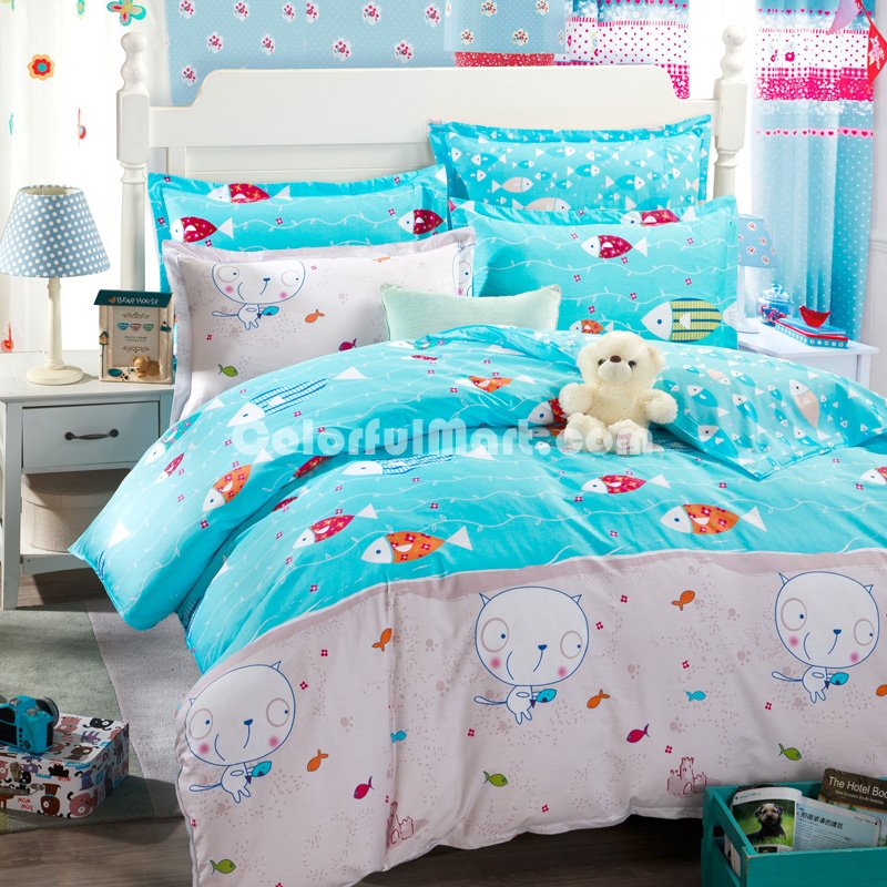 Swimming Fish Blue Bedding Set Kids Bedding Teen Bedding Duvet Cover Set Gift Idea - Click Image to Close