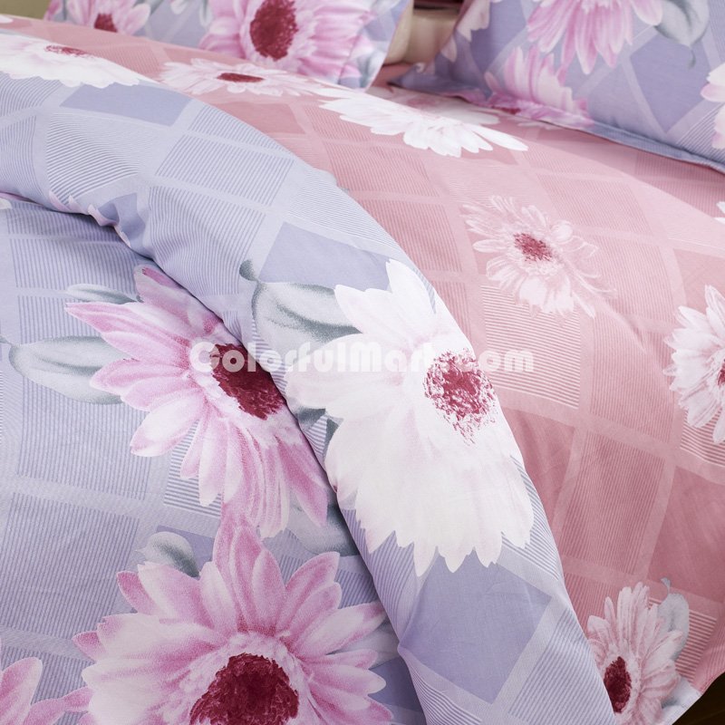 Sunflowers Grey 100% Cotton 4 Pieces Bedding Set Duvet Cover Pillow Shams Fitted Sheet - Click Image to Close