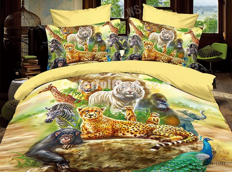 Animal World Yellow Bedding 3D Duvet Cover Set - Click Image to Close