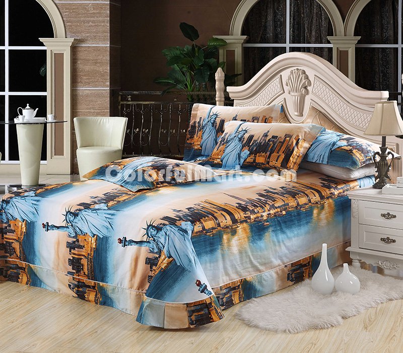 The Statue Of Liberty Orange Bedding Sets Duvet Cover Sets Teen Bedding Dorm Bedding 3D Bedding Landscape Bedding Gift Ideas - Click Image to Close