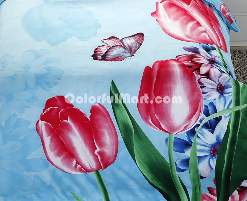 Tulip Sky Blue Bedding 3D Duvet Cover Set - Click Image to Close