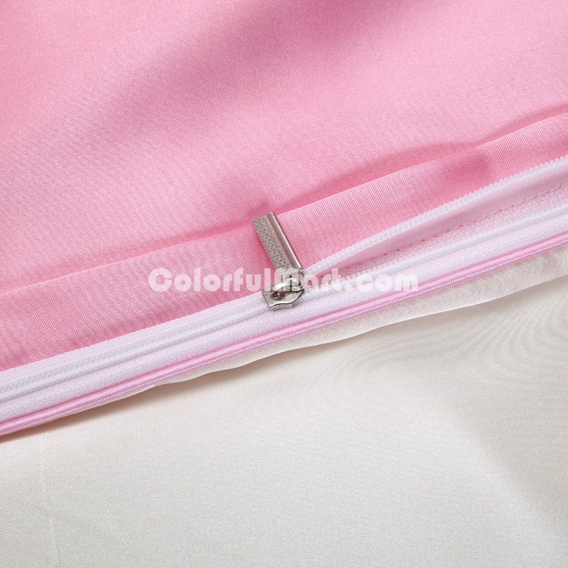 Pink And White Silk Bedding Set Duvet Cover Silk Pillowcase Silk Sheet Luxury Bedding - Click Image to Close