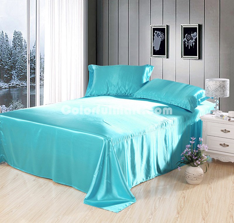 Pure Enjoyment Water Blue Silk Bedding Silk Duvet Cover Set - Click Image to Close