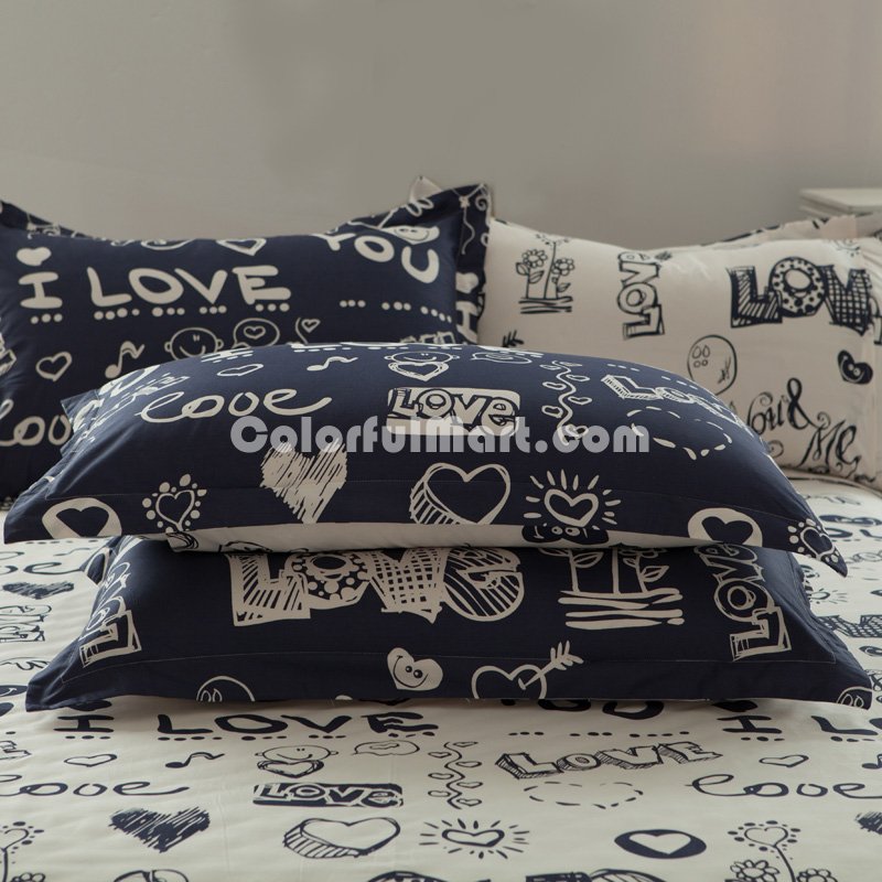 Love Blue 100% Cotton Luxury Bedding Set Kids Bedding Duvet Cover Pillowcases Fitted Sheet - Click Image to Close