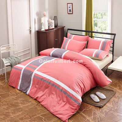 Intellectuality Pink 100% Cotton Luxury Bedding Set Stripes Plaids Bedding Duvet Cover Pillowcases Fitted Sheet