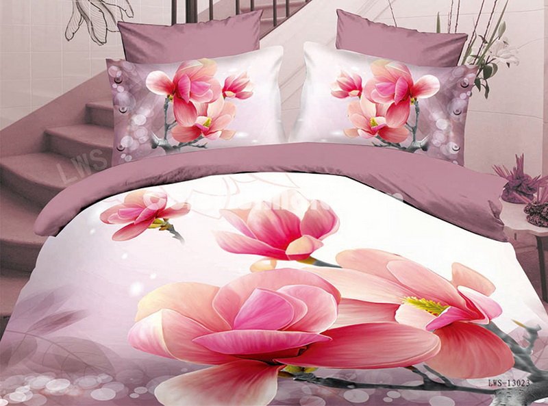 Southern Magnolia Pink Bedding 3D Duvet Cover Set - Click Image to Close