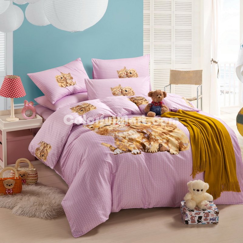 Queen Size Comforter Set Cats Teen Bedding Kid's Sheets New Girl's Pink Full 