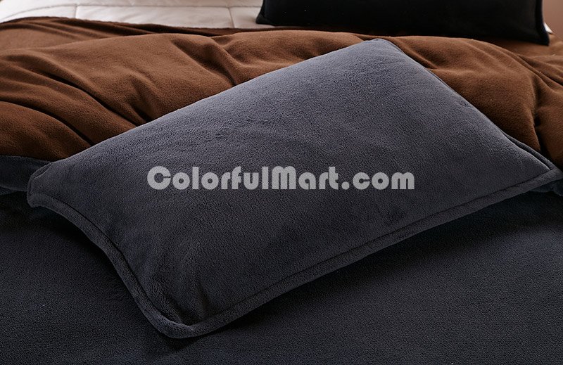 Smoky Gray And Coffee Coral Fleece Bedding Teen Bedding - Click Image to Close