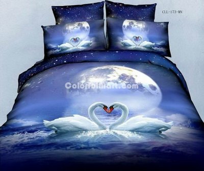 Swan Lake Blue Bedding Animal Print Bedding 3d Bedding Animal Duvet Cover Set