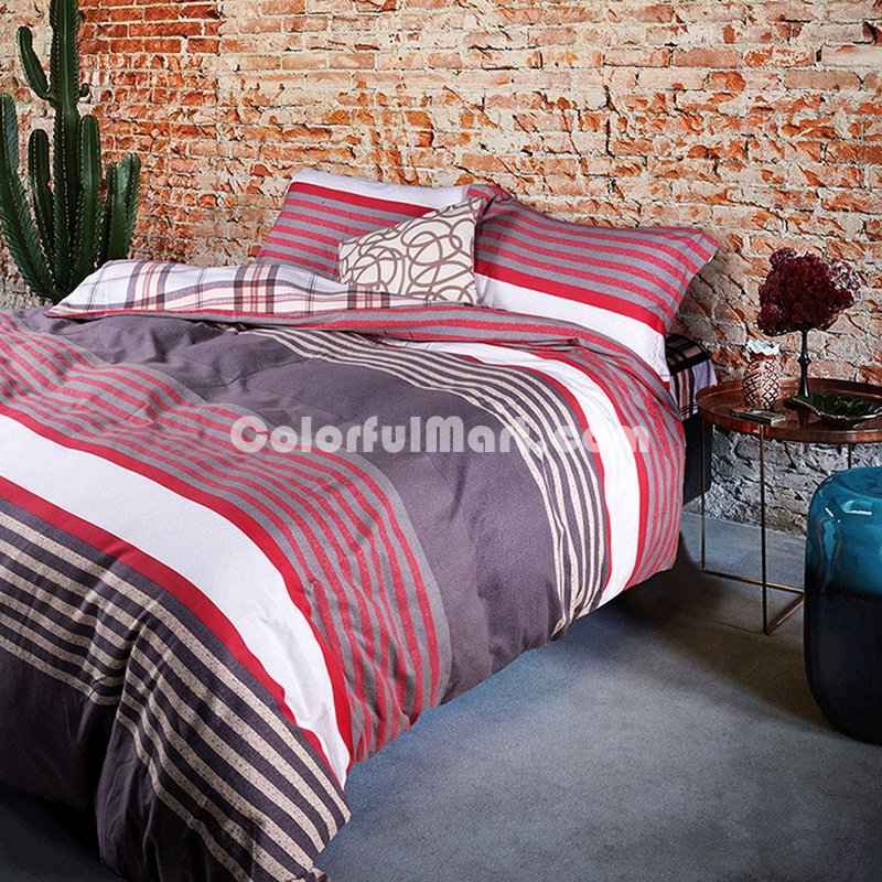 Rhys Red Bedding Set Modern Bedding Collection Floral Bedding Stripe And Plaid Bedding Christmas Gift Idea - Click Image to Close