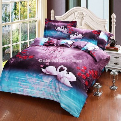 Swan Lake Purple Bedding Sets Duvet Cover Sets Teen Bedding Dorm Bedding 3D Bedding Landscape Bedding Gift Ideas