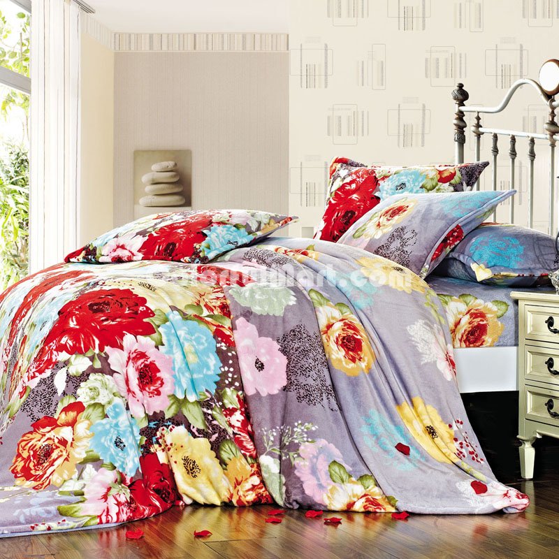 Carpet Of Flowers Winter Duvet Cover Set Flannel Bedding - Click Image to Close