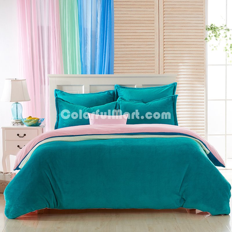 Ocean Blue And Pink Flannel Bedding Winter Bedding - Click Image to Close