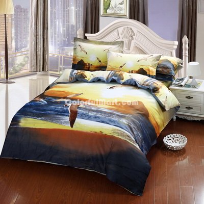 Sea Gulls Yellow Bedding Sets Duvet Cover Sets Teen Bedding Dorm Bedding 3D Bedding Landscape Bedding Gift Ideas
