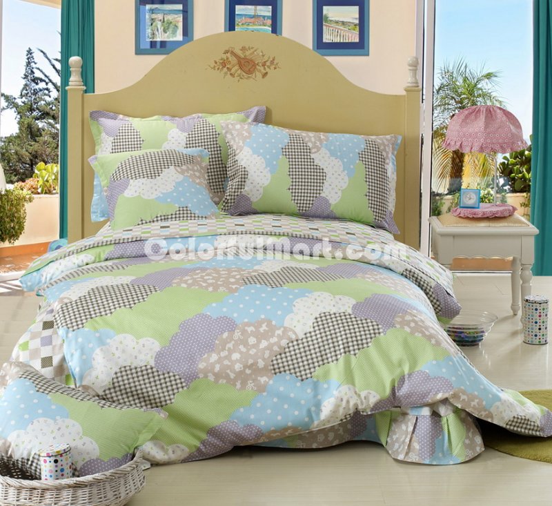 Clouds Pavilion Green Cheap Kids Bedding Sets - Click Image to Close