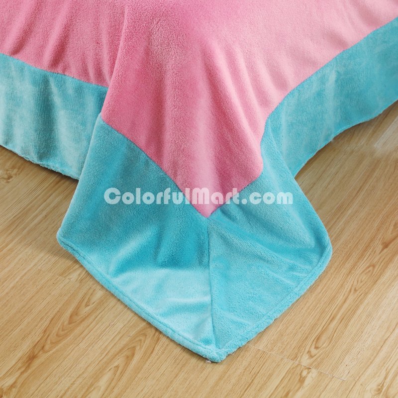 Sky Blue Pink Coral Fleece Bedding Teen Bedding - Click Image to Close