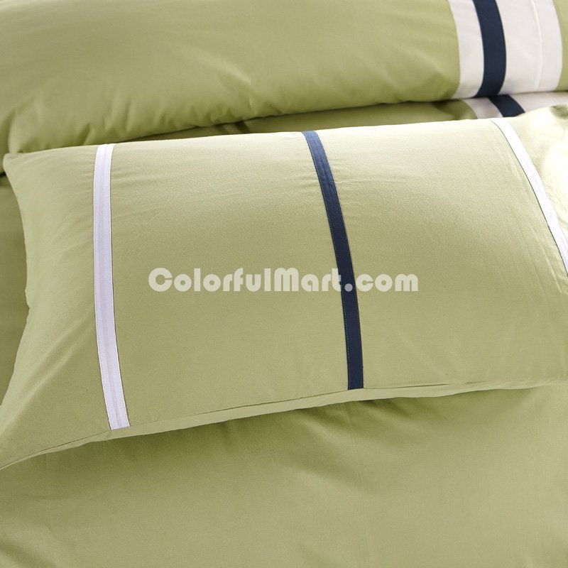 Natural Green 100% Cotton Luxury Bedding Set Stripes Plaids Bedding Duvet Cover Pillowcases Fitted Sheet - Click Image to Close