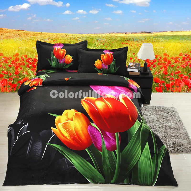 Tulip Black Bedding 3D Duvet Cover Set - Click Image to Close