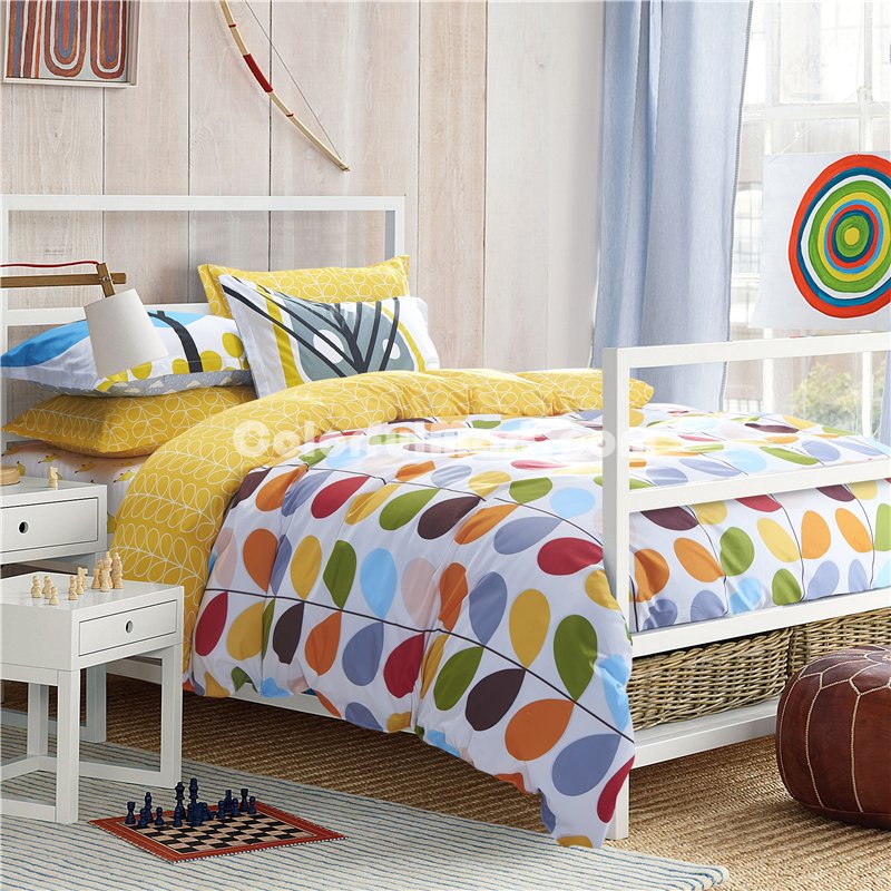 Colorful Leaves Yellow Bedding Teen Bedding Kids Bedding Modern Bedding Gift Idea - Click Image to Close
