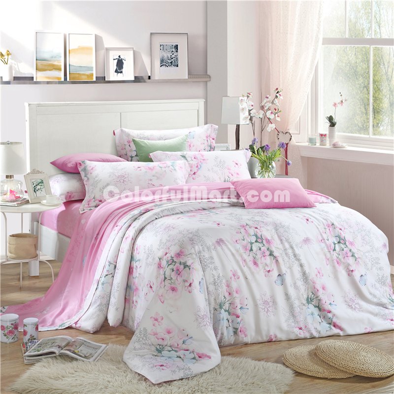 Taste Of Happiness Pink Bedding Set Girls Bedding Floral Bedding Duvet Cover Pillow Sham Flat Sheet Gift Idea - Click Image to Close