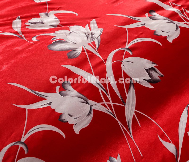 Lilium Casa Blanca Red Silk Duvet Cover Set Silk Bedding - Click Image to Close