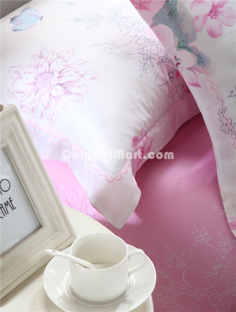 Taste Of Happiness Pink Bedding Set Girls Bedding Floral Bedding Duvet Cover Pillow Sham Flat Sheet Gift Idea - Click Image to Close