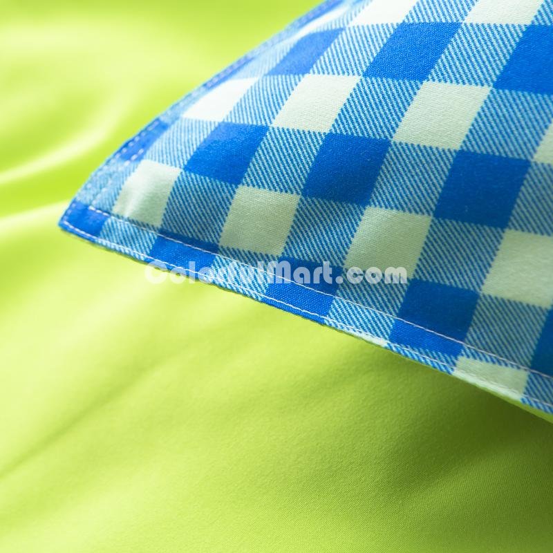 Gingham Blue Bedding Set Duvet Cover Pillow Sham Flat Sheet Teen Kids Boys Girls Bedding - Click Image to Close