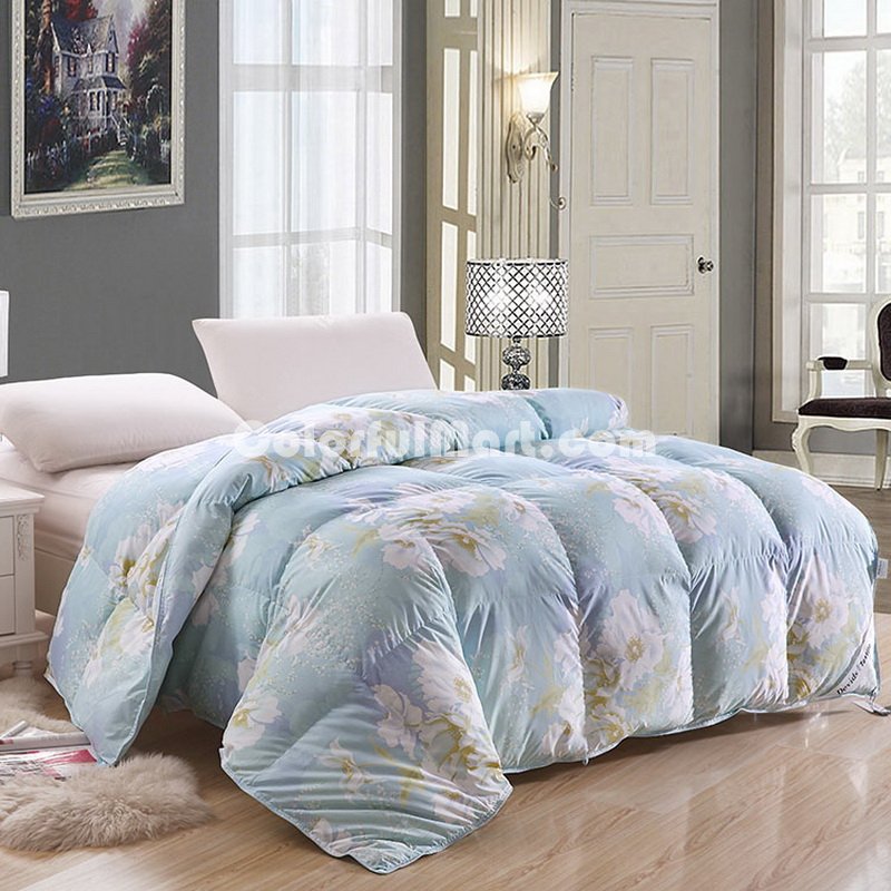 Flowers Blooming Blue Down Comforter - Click Image to Close