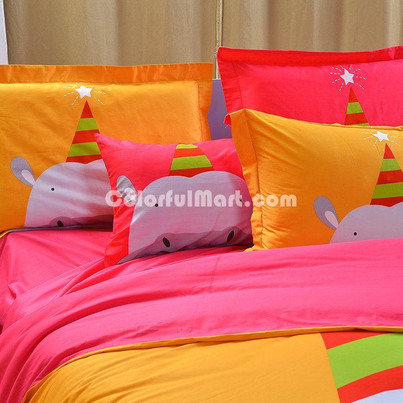 Hippo Orange Bedding Set Kids Bedding Duvet Cover Set Gift Idea - Click Image to Close