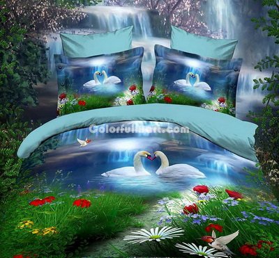 Swans Blue Bedding 3D Duvet Cover Set