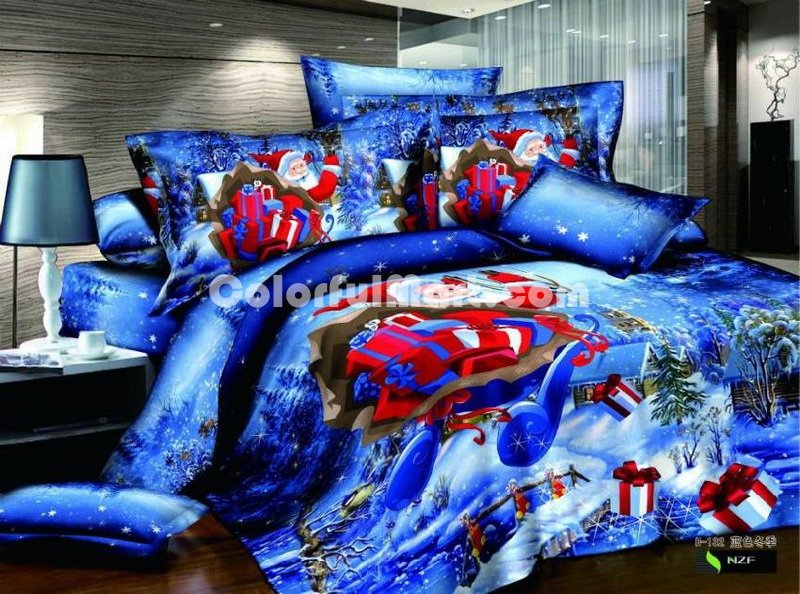 Santa Claus Winter Blue Bedding Christmas Bedding Holiday Bedding - Click Image to Close