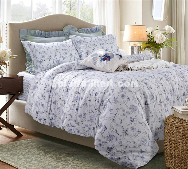 Flowers Everywhere Blue Bedding Set Teen Bedding Dorm Bedding Bedding Collection Gift Idea - Click Image to Close