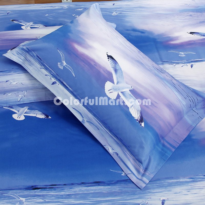 Sea Gulls Blue Bedding Sets Duvet Cover Sets Teen Bedding Dorm Bedding 3D Bedding Landscape Bedding Gift Ideas - Click Image to Close