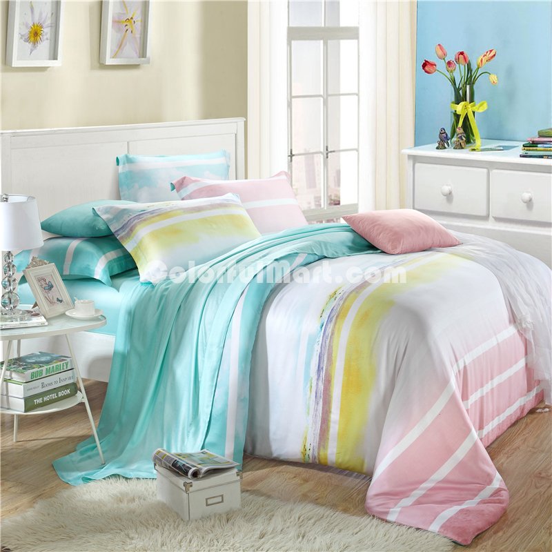 Quiet Blue Bedding Set Girls Bedding Floral Bedding Duvet Cover Pillow Sham Flat Sheet Gift Idea - Click Image to Close