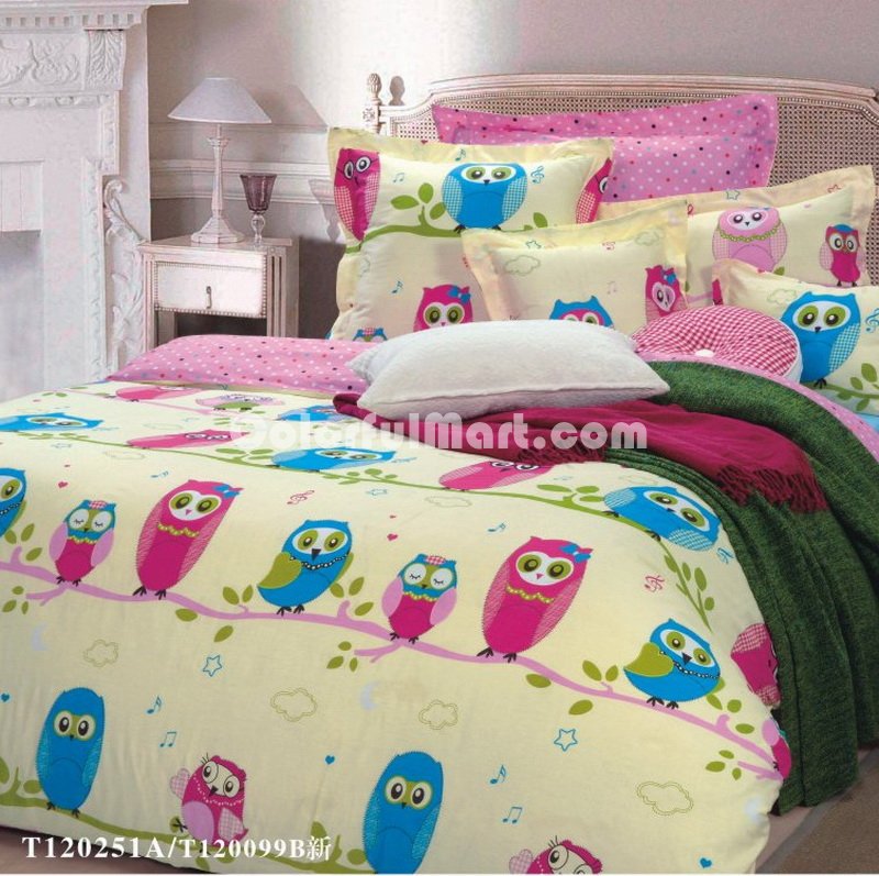 Yellow Owl Duvet Cover Set Owl Bedding Set - Click Image to Close