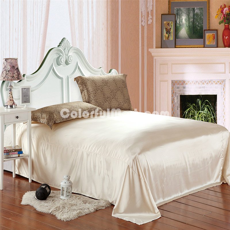 Blooming Flowers And Full Moon Beige Silk Duvet Cover Set Silk Bedding - Click Image to Close