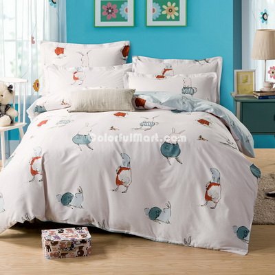 Rabbit Beige 100% Cotton Luxury Bedding Set Kids Bedding Duvet Cover Pillowcases Fitted Sheet