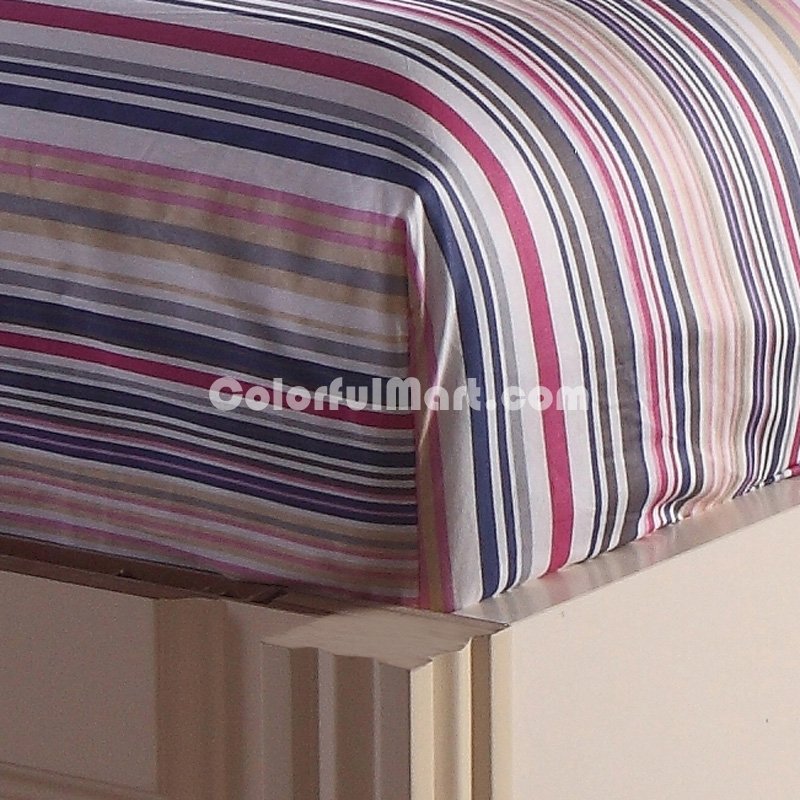 Check And Stripe Blue 100% Cotton 4 Pieces Bedding Set Duvet Cover Pillow Shams Fitted Sheet - Click Image to Close