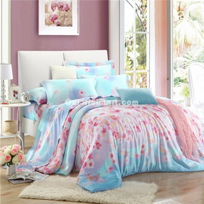 Listen To Flower Blue Bedding Set Girls Bedding Floral Bedding Duvet Cover Pillow Sham Flat Sheet Gift Idea