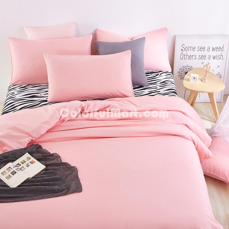Zebra Print Coral Bedding Set Duvet Cover Pillow Sham Flat Sheet Teen Kids Boys Girls Bedding - Click Image to Close