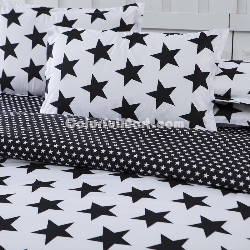 Stars Black And White Bedding Set Modern Bedding Cheap Bedding Discount Bedding Bed Sheet Pillow Sham Pillowcase Duvet Cover Set - Click Image to Close