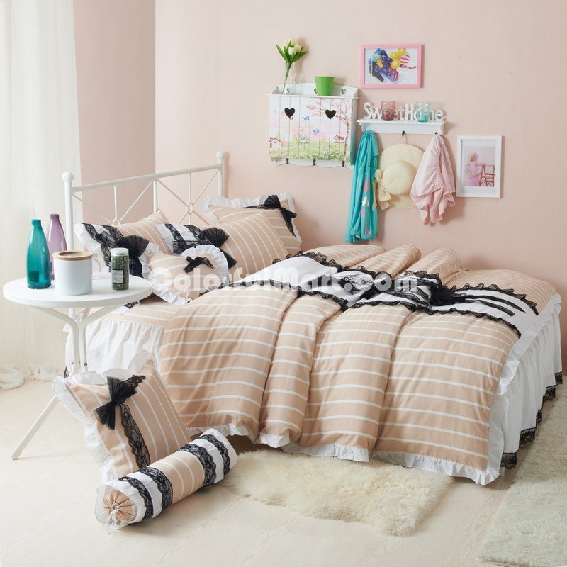 Black Temptation Stripes Orange Princess Bedding Girls Bedding Duvet Cover Set - Click Image to Close