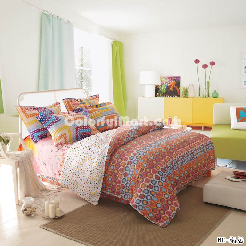 Hexagons Orange Teen Bedding Modern Bedding - Click Image to Close