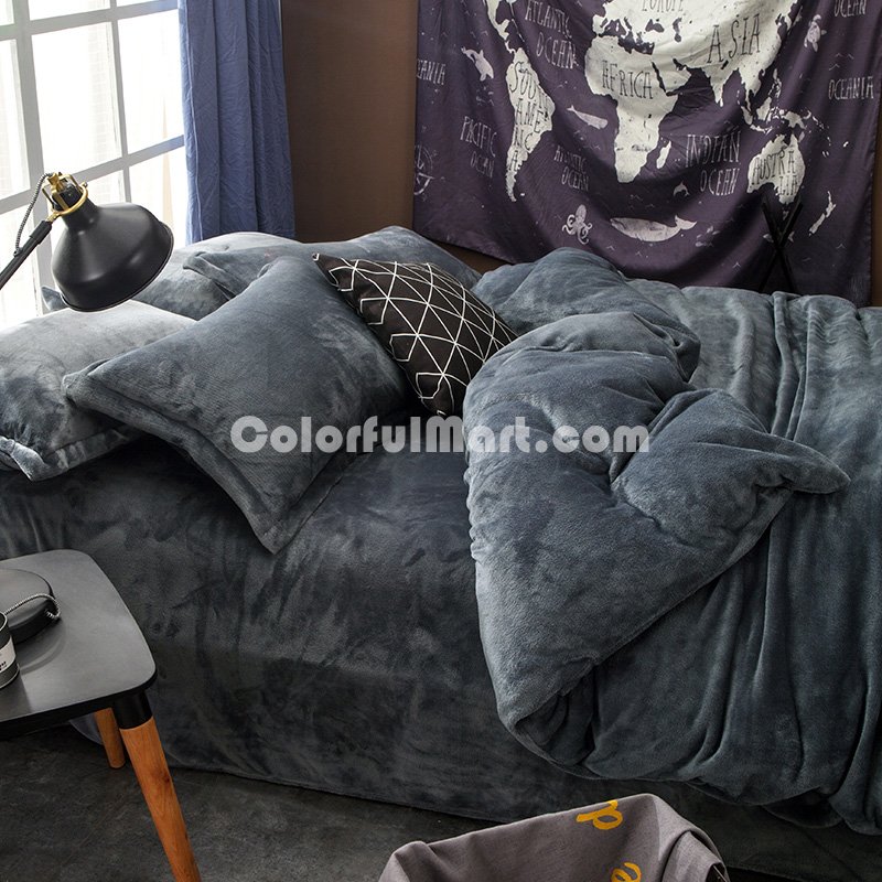 Gray Velvet Flannel Duvet Cover Set for Winter. Use It as Blanket or Throw in Spring and Autumn, as Quilt in Summer. - Click Image to Close