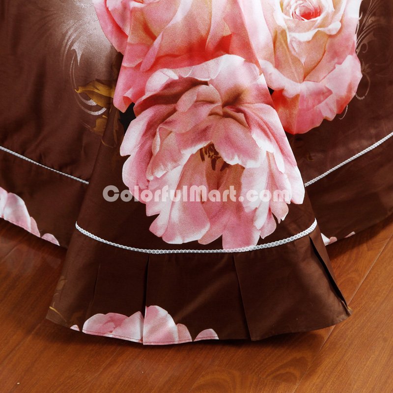 Roses Brown Bedding Sets Duvet Cover Sets Teen Bedding Dorm Bedding 3D Bedding Floral Bedding Gift Ideas - Click Image to Close