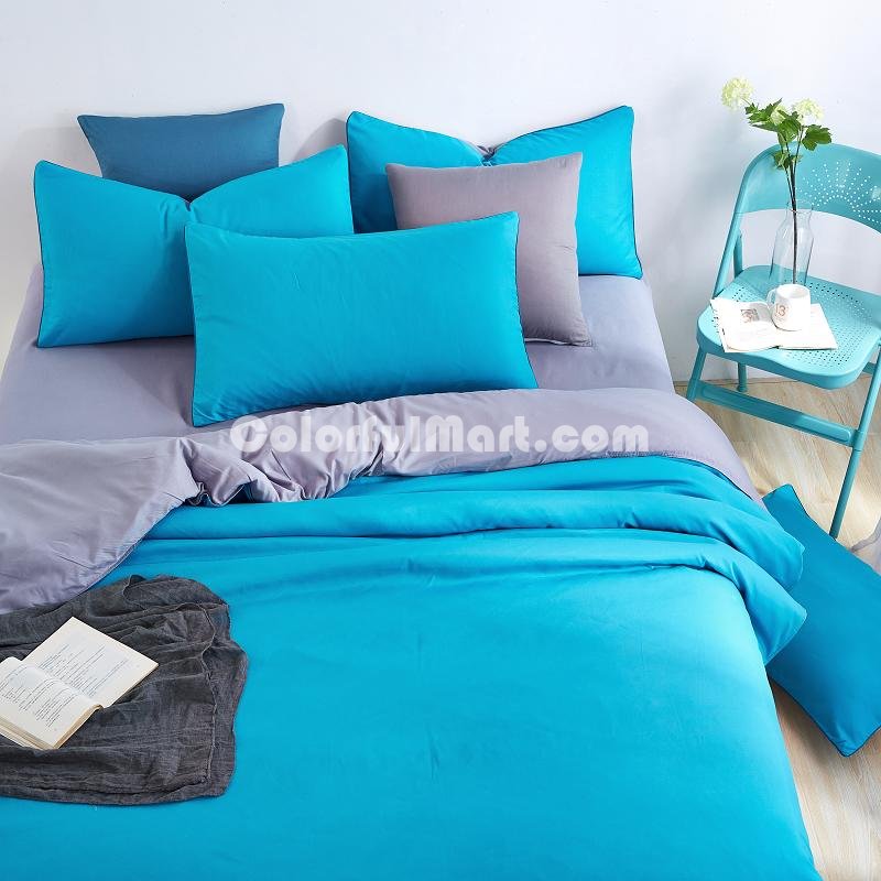 Grey Royal Blue Bedding Set Duvet Cover Pillow Sham Flat Sheet Teen Kids Boys Girls Bedding - Click Image to Close