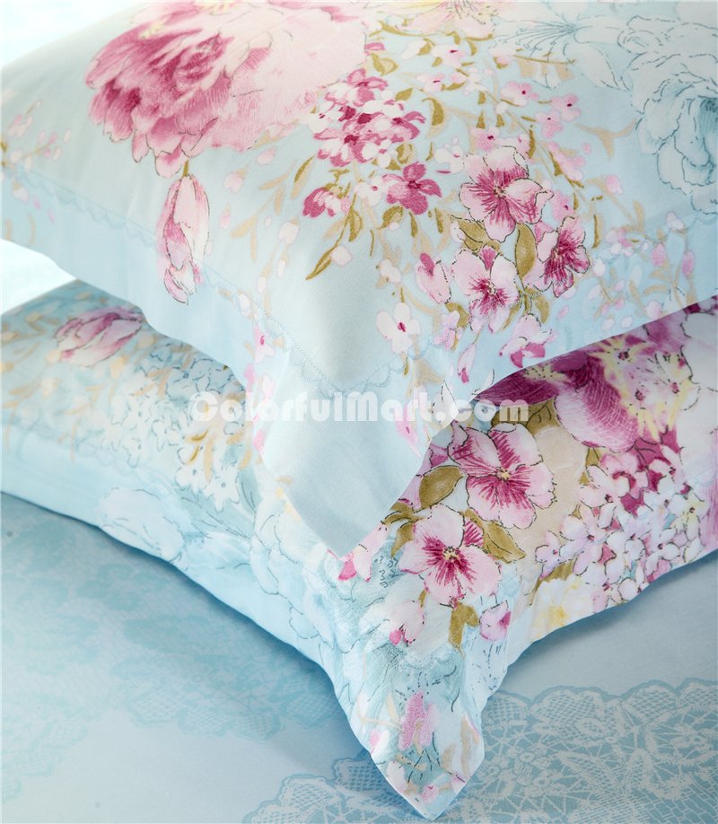 Beauty Everywhere Blue Bedding Set Girls Bedding Floral Bedding Duvet Cover Pillow Sham Flat Sheet Gift Idea - Click Image to Close