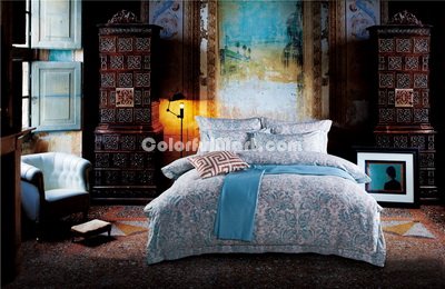 Lucy Blue Bedding Set Luxury Bedding Collection Pima Cotton Bedding American Egyptian Cotton Bedding
