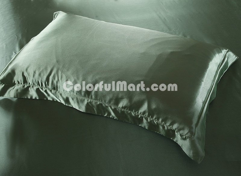 Pure Enjoyment Army Green Silk Bedding Silk Duvet Cover Set - Click Image to Close