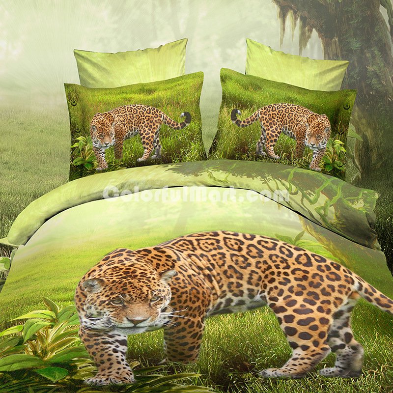 Leopard On The Grass Green 3d Bedding Luxury Bedding - Click Image to Close